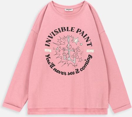 T-shirt z długim rękawem LOONEY TUNES różowy z napisem i nadrukiem - Królik Bugs