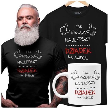 Koszulka dla Dziadka zestaw z kubkiem i koszulką na prezent z napisem "Tak wygląda najlepszy dziadek na świecie" w kolorze czarnym