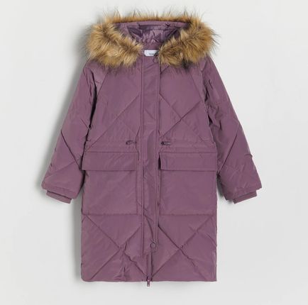 Reserved - Pikowany płaszcz ze sztucznym futrem - Fioletowy
