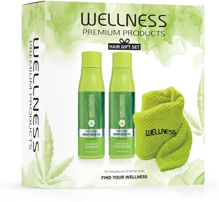 WELLNESS PREMIUM PRODUCTS zestaw zielony (szampon 500ml, odżywka 500ml, zielony turban do włosów)
