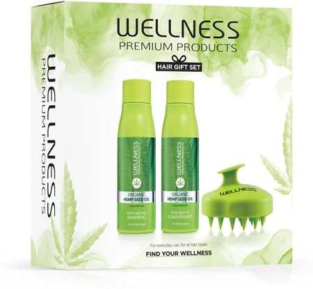 WELLNESS PREMIUM PRODUCTS zestaw zielony (szampon 500ml, odżywka 500ml, zielony masażer do włosów)