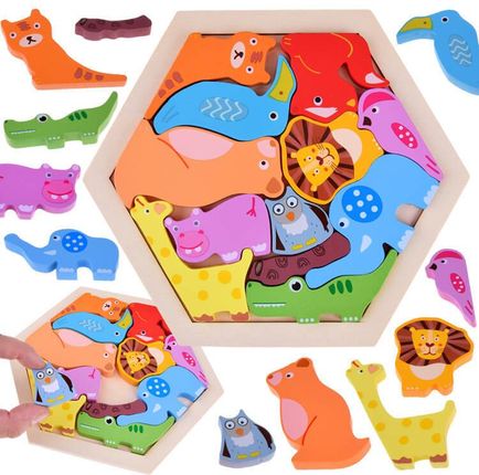 Jokomisiada Układanka Kolorowe Puzzle Drewniane Zwierzęta Z Zoo 13 Ele Za4759