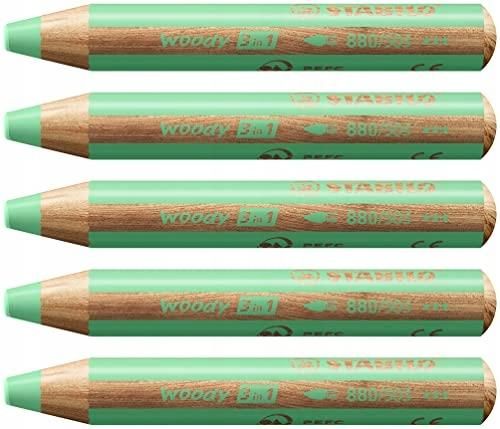 STABILO Multi-talented Pencil Woody 3-in-1 - Basic Box Of 5 Silver Gold White Black Red Sharpener