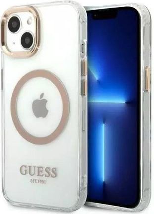 Guess Etui Guhmp13Mhtrmd Do Apple Iphone 13 6 1" Złoty Gold Hard Case Metal Outline Magsafe