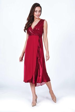 Sukienka midi z ozdobnym sznurkiem 1101 Deep Red - Marselini