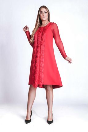 Sukienka o kroju litery A z frędzlami 1578 Red - Marselini