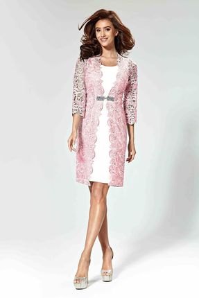 Sukienka z płaszczykiem z gipiury 1701 Salmon/Pink - Marselini