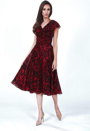 Sukienka z falbaną w zwierzęcy wzór 1953 Red - Marselini