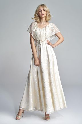 Sukienka maxi z falbaną w delikatny wzór 1874 Beige - Marselini
