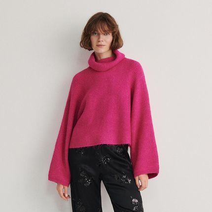 Reserved - Sweter z golfem - Różowy