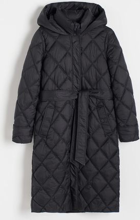 Reserved - Pikowany płaszcz z wiązaniem - Czarny