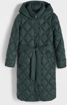 Reserved - Pikowany płaszcz z wiązaniem - Zielony