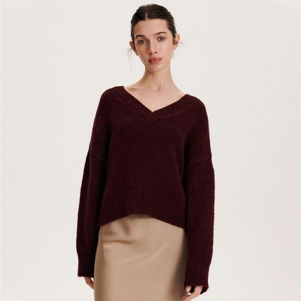 Reserved - Sweter z miękkiej dzianiny - Bordowy