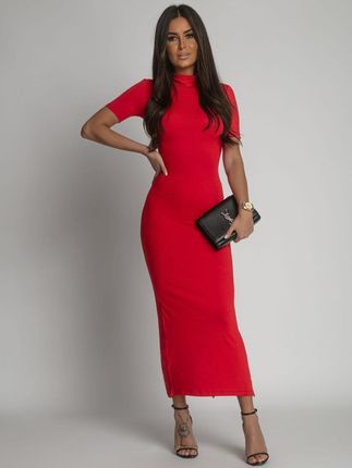 Ołówkowa midi sukienka z golfem czerwona FG674