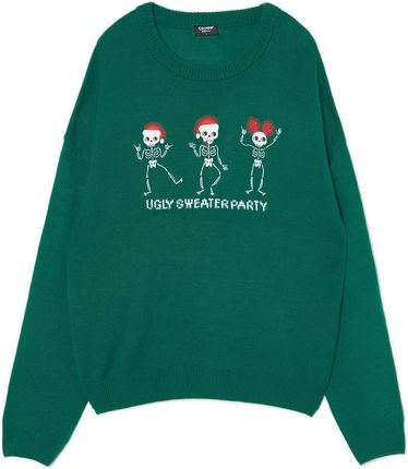 Cropp - Ciemnozielony świąteczny sweter z haftem - Zielony