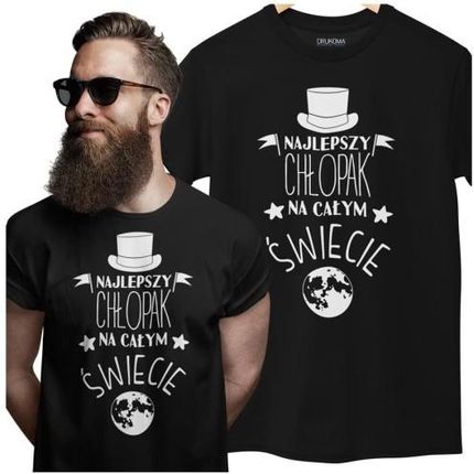 Koszulka dla Chłopaka modny prezent na Walentynki lub Urodziny stylowa koszulka z napisem "Najlepszy Chłopak na całym świecie" w kolorze czarnym