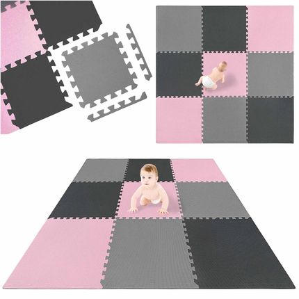 Zestaw 9 mat puzzle - Pastelowy róż 60x60cm