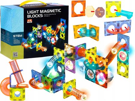 Pegaz Toys Świecące Klocki Magnetyczne Tor Kulkowy Dla Kulek Kulodrom 49El.