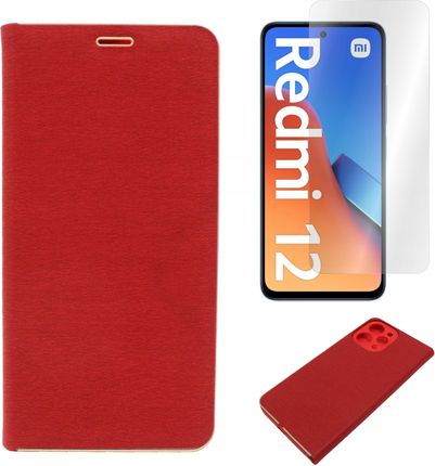 Gsm Hurt Etui Do Xiaomi Redmi 12 4G Flip Vennus Czerwone I Szkło