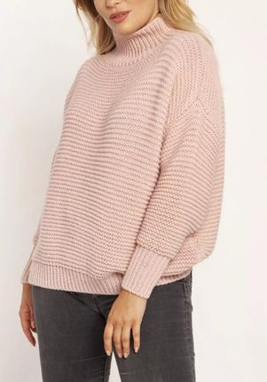 Sweter damski oversize z golfem (Różowy, Uniwersalny)