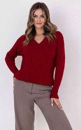 Klasyczny sweter z warkoczowym splotem (Czerwony, L/XL)