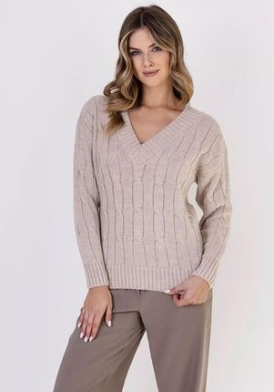 Klasyczny sweter z warkoczowym splotem (Beżowy, S/M)