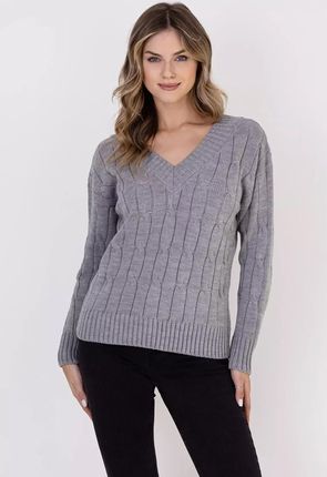 Klasyczny sweter z warkoczowym splotem (Szary, S/M)