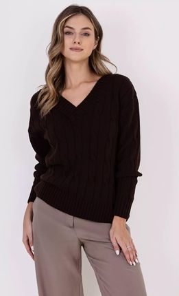 Klasyczny sweter z warkoczowym splotem (Brązowy, L/XL)