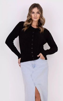 Krótki sweter we wzory zapinany na guziki (Czarny, XL)