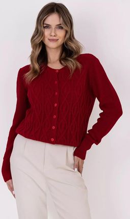 Krótki sweter we wzory zapinany na guziki (Czerwony, S)