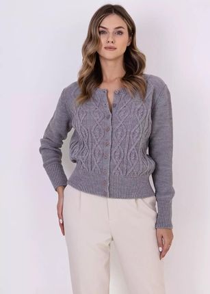 Krótki sweter we wzory zapinany na guziki (Szary, S)