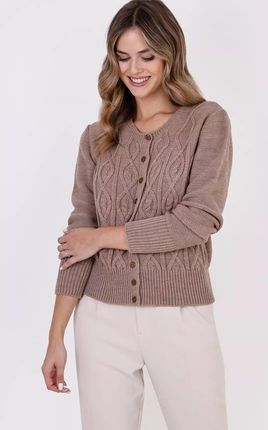 Krótki sweter we wzory zapinany na guziki (Mocca, XL)