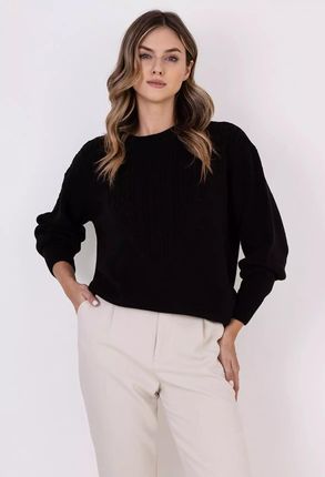 Luźny sweter z warkoczowym wzorem (Czarny, S/M)