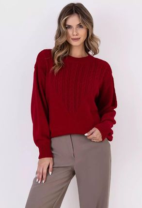 Luźny sweter z warkoczowym wzorem (Czerwony, S/M)