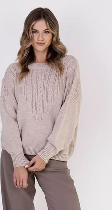 Luźny sweter z warkoczowym wzorem (Beżowy, S/M)