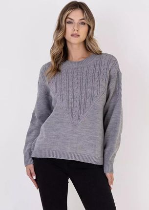 Luźny sweter z warkoczowym wzorem (Szary, S/M)