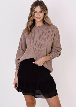 Luźny sweter z warkoczowym wzorem (Mocca, L/XL)