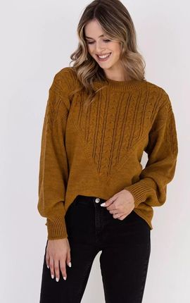 Luźny sweter z warkoczowym wzorem (Miodowy, L/XL)