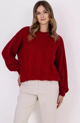 Kobiecy sweter z ozdobnym splotem (Czerwony, L/XL)