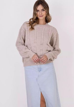 Kobiecy sweter z ozdobnym splotem (Beżowy, S/M)