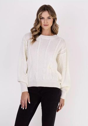 Kobiecy sweter z ozdobnym splotem (Ecru, S/M)