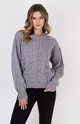 Kobiecy sweter z ozdobnym splotem (Szary, S/M)