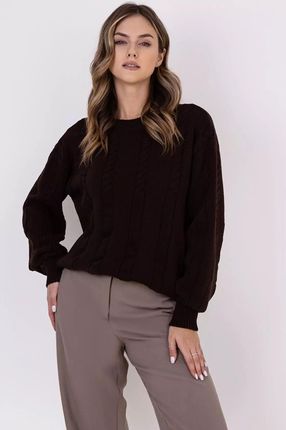 Kobiecy sweter z ozdobnym splotem (Brązowy, L/XL)