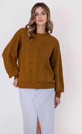 Kobiecy sweter z ozdobnym splotem (Miodowy, S/M)