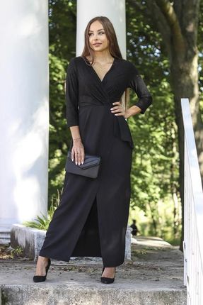 Sukienka maxi z cekinową górą o dopasowanym kroju (Czarny, XL)