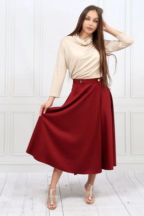 Elegancka spódnica midi (Bordowy, XL)