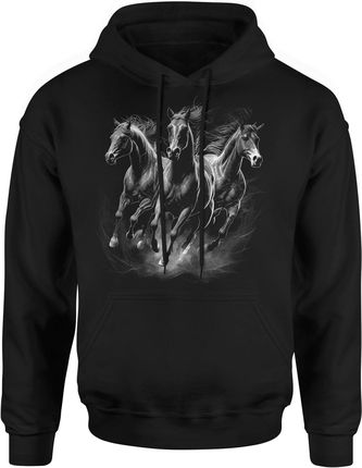 Kon z koniami koniem jeździecka Męska bluza z kapturem (M, Czarny)