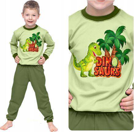 Piżama Dziecięca Dinozaury Oliwkowa Długa Roz 104