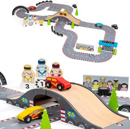 Bigjigs Toys Tor Do Wyścigów Samochodowych Ósemka Z Podium I Figurkami Bjt602