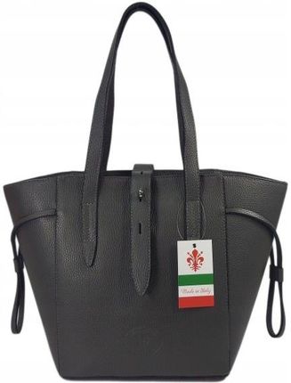 Pakowna włoska torebka damska skórzana na ramię mieści A4 Vera Pelle Szara